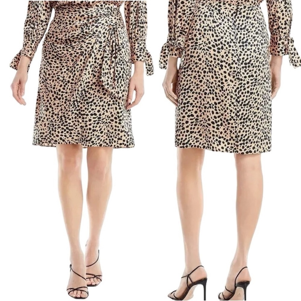 Hugo Boss Vedina Faux Wrap Stain Animal Print Midi Skirt Sz
